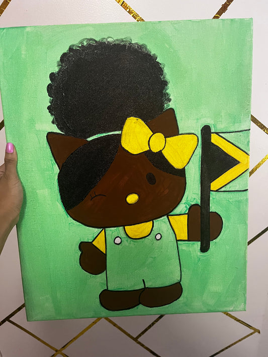 Custom Black Jamaican Hello Kitty Painting 🐈‍⬛ 🎀