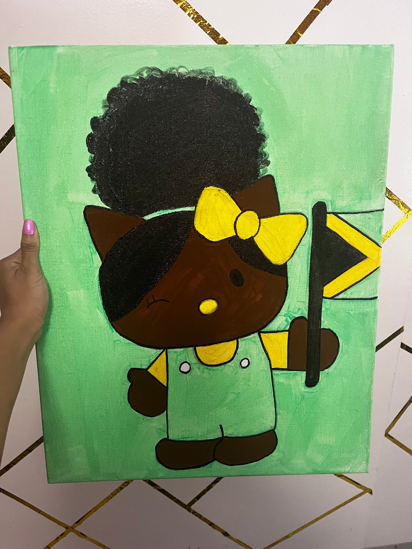 Custom Black Jamaican Hello Kitty Painting 🐈‍⬛ 🎀