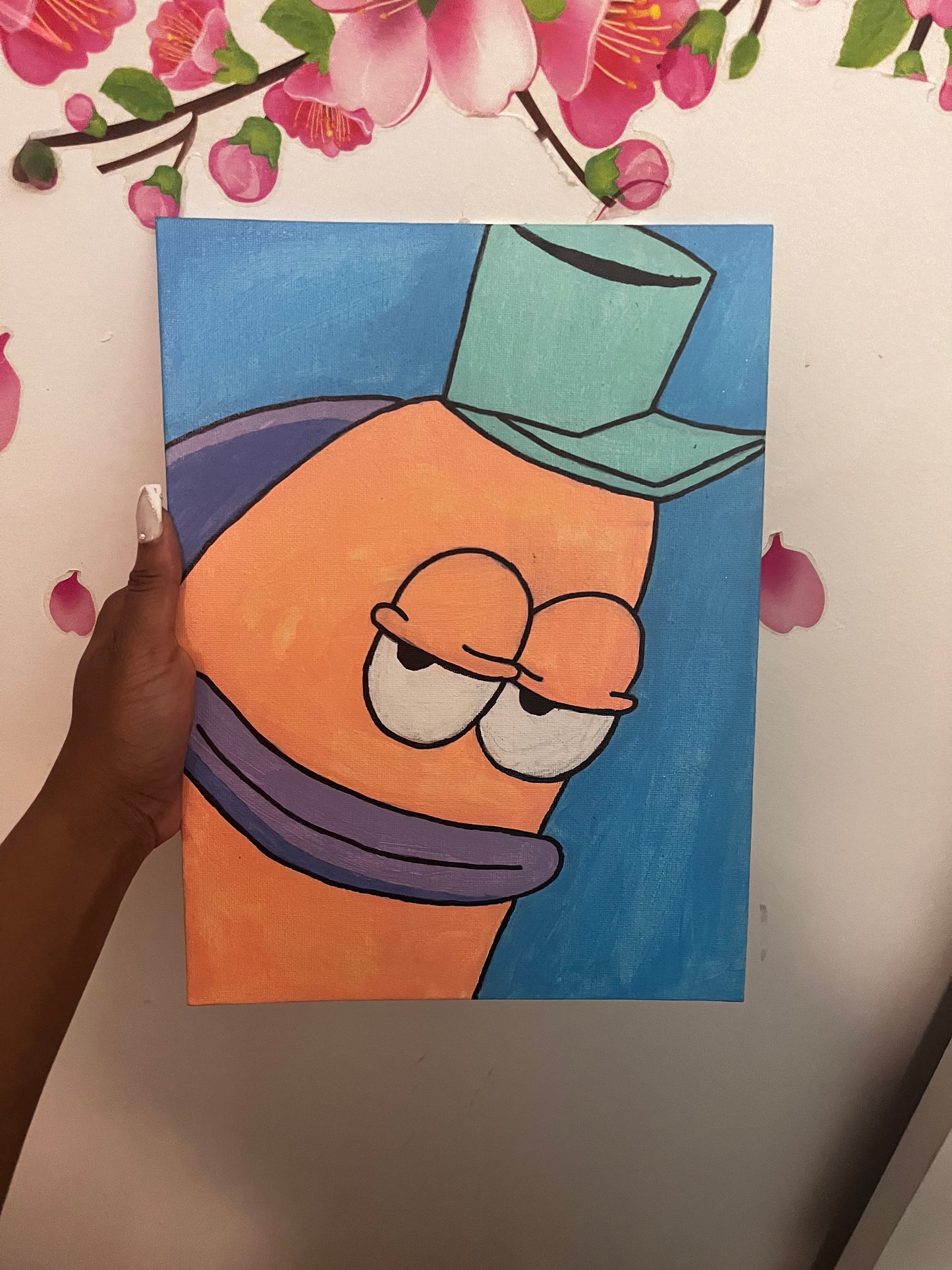 Custom smirking fish, SpongeBob, painting